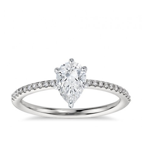Pear Cut Pave Engagement Ring in 14K White Gold